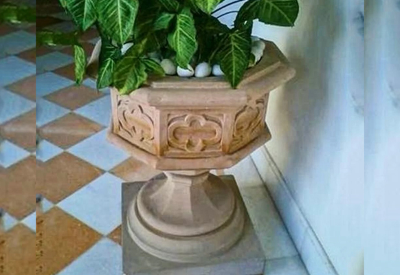 Teakwood Stone Flower Pot